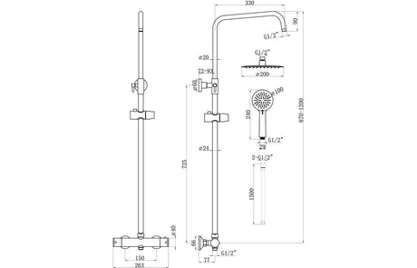 Aquarius Zanelli Two Outlet Shower Pack w/Riser & Overhead Brushed Brass AQ2814