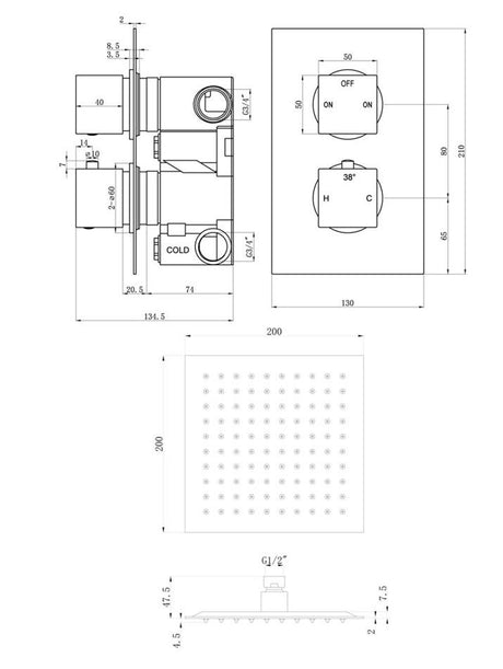 Aquarius Modern Square Shower Bundle with Riser Black AQBND0126