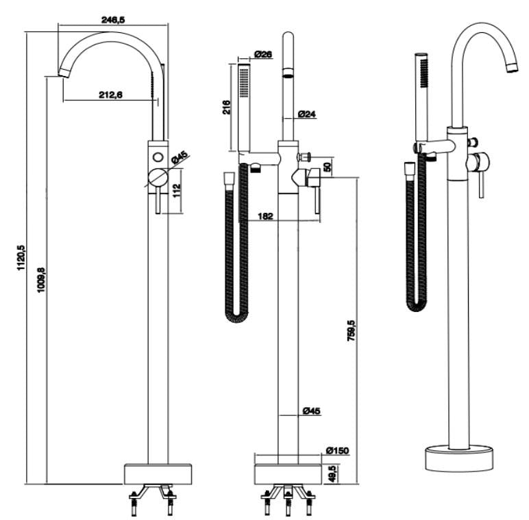 Aquarius RF-Series Floor Standing Bath Shower Mixer Tap inc Kit Chrome AQRF88CR