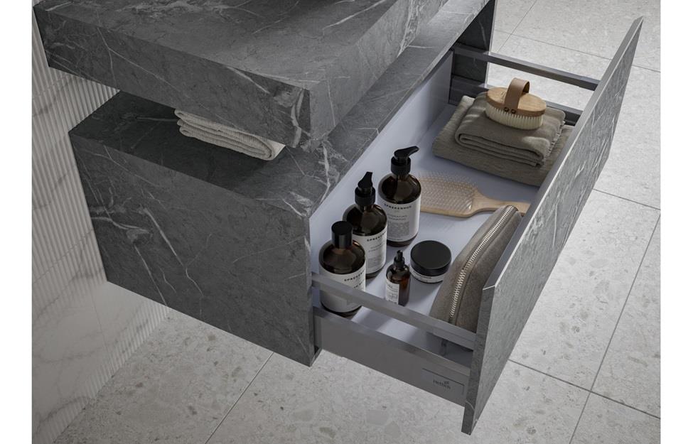 Aquarius Marblesque One Drawer Storage Unit and Console Shelf Grey Marble Effect