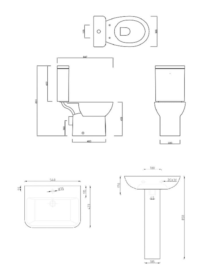 Aquarius QualEco 4 Piece Pottery Set Toilet and Basin Suite