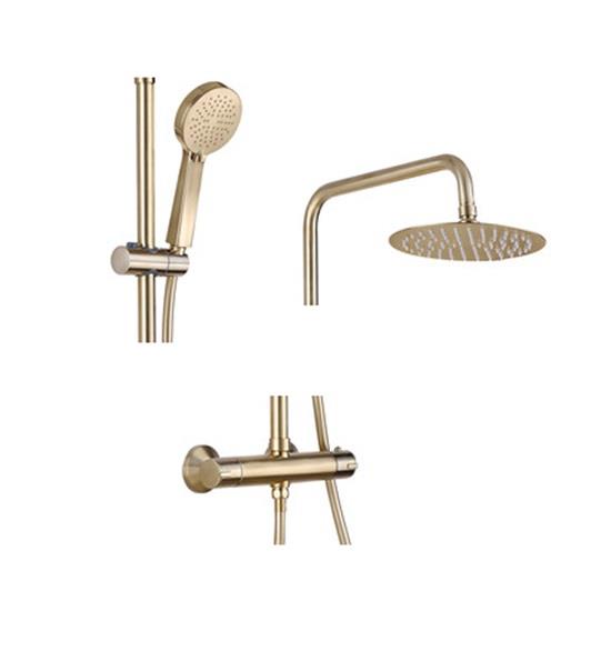 Aquarius Round Adjustable Thermostatic Shower & Kit Brushed Brass