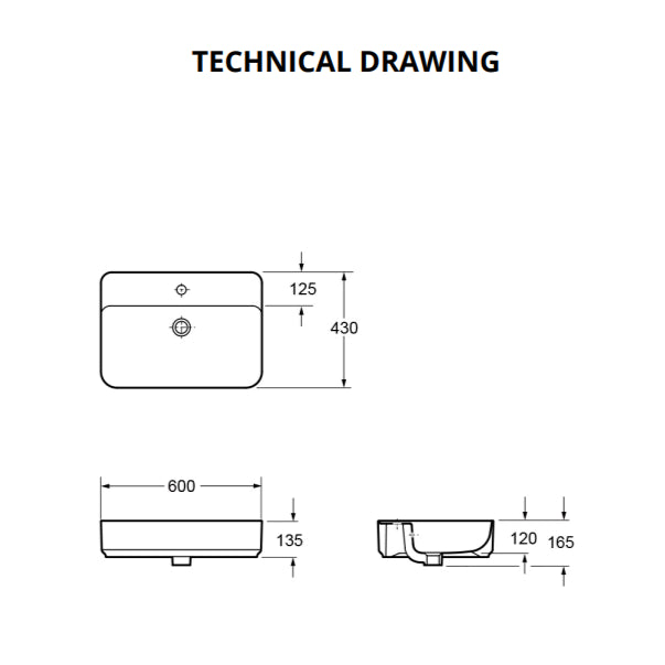 Aquarius JF-Series 600MM Countertop Basin 1TH White