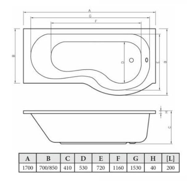 Aquarius Splash 1700mm x 700mm P-Shape Shower Bath, Screen And Front Panel Set