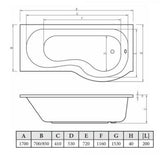 Aquarius Splash 1700mm x 700mm P-Shape Shower Bath, Screen And Front Panel Set