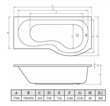 Aquarius Splash 1700mm x 700mm P-Shape Shower Bath, Screen And Front Panel Set