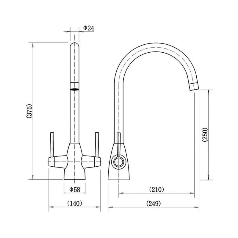 Aquarius TrueCook Series 15 Brushed Nickel Two Handle Kitchen Mixer Tap AQTK015BN