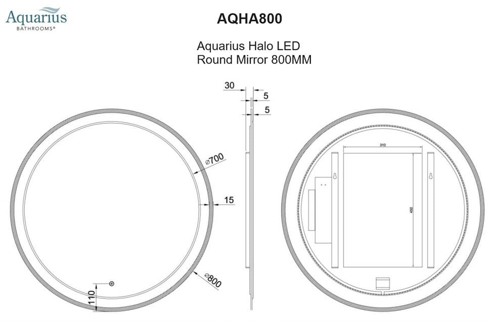 Aquarius Halo LED Round Mirror 800MM AQHA800