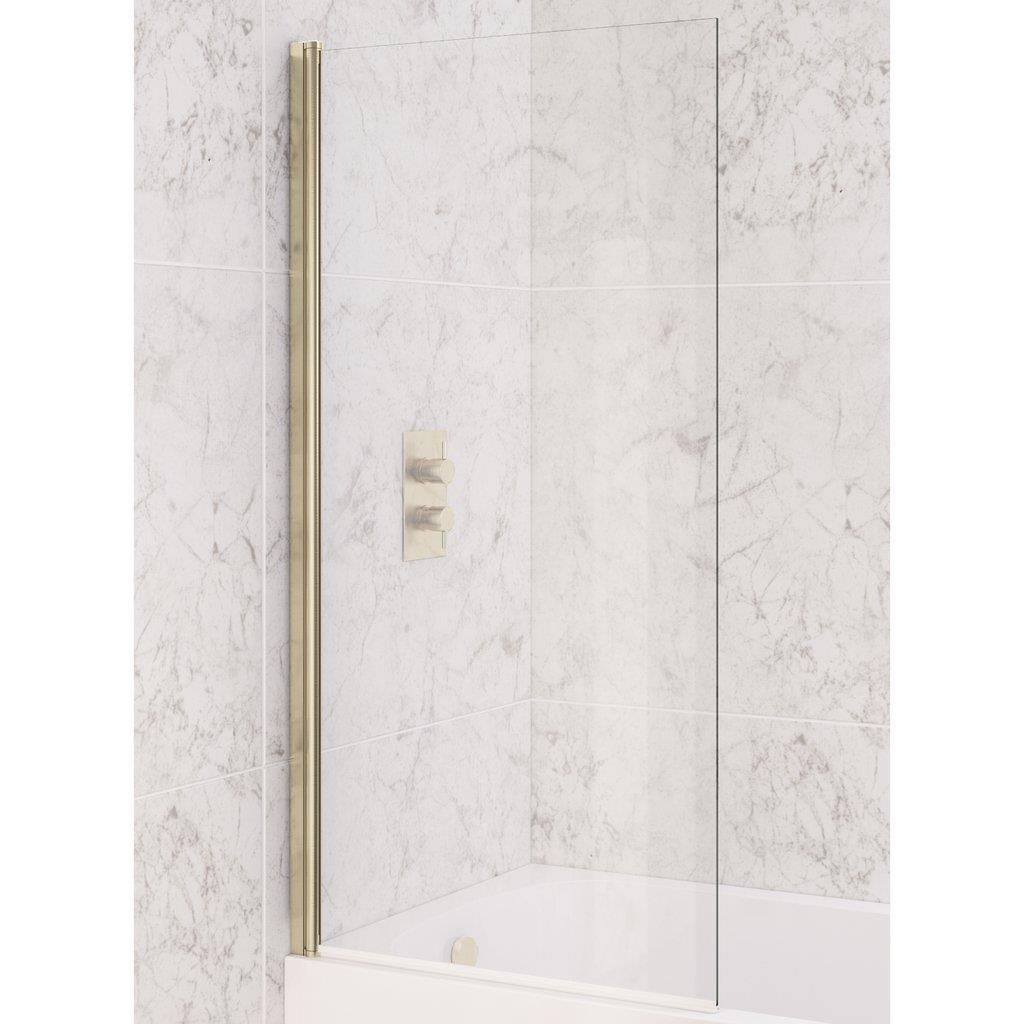 Aquarius LevAqua Straight 6mm Brushed Brass Hinged Bath Screen 1400 x 800mm AQ490112