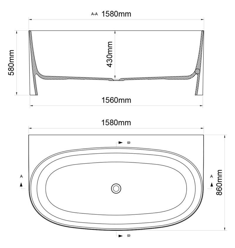 Aquarius Garda Back to Wall Freestanding Stone Bath in Gloss White 1580mm