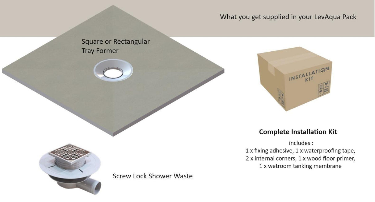 Aquarius LevAqua Wetroom Tray with Corner Drain Complete Kit