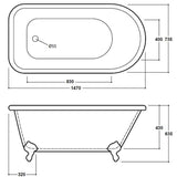 Cambridge Traditional Freestanding Bath 1470mm Inc Chrome Lions Paw Feet AQ9998