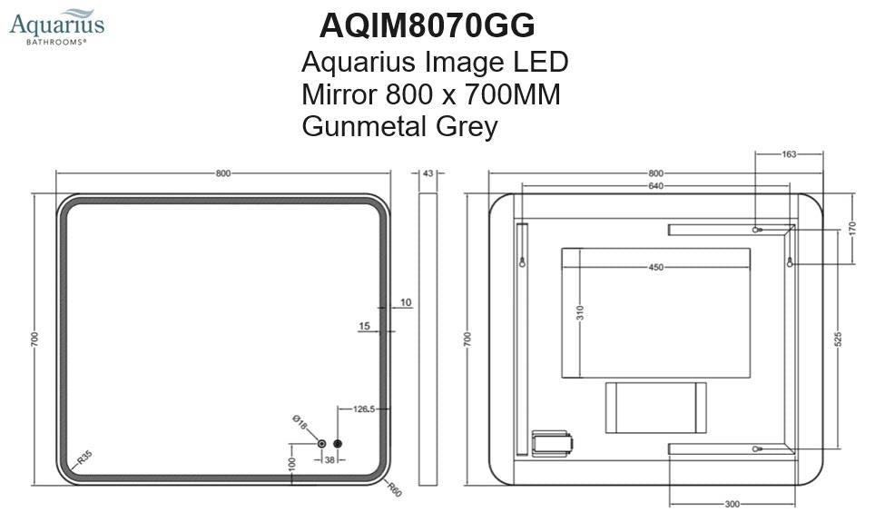 Aquarius Image LED Mirror Gunmetal Grey