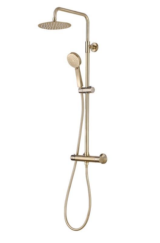 Aquarius Round Adjustable Thermostatic Shower & Kit Brushed Brass