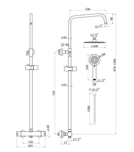 Aquarius Chrome Exposed Thermostatic Bar Shower Overhead and Handheld Shower AQSH0586