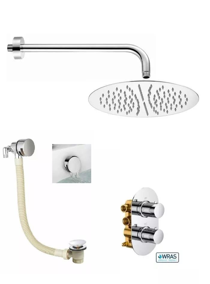 Aquarius RainLux Round Chrome 2 Outlet Overflow Filler Shower Bundle AQRLOFKIT03CR