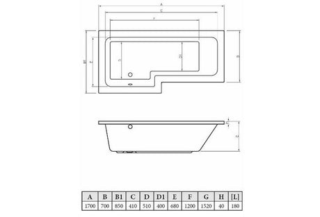 Aquarius Splash 1700mm x 700mm L-Shape Shower Bath, Screen And Front Panel Set