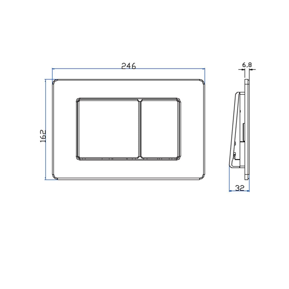 Technical Drawing of Aquarius Raleigh Square Button Flush Button 2