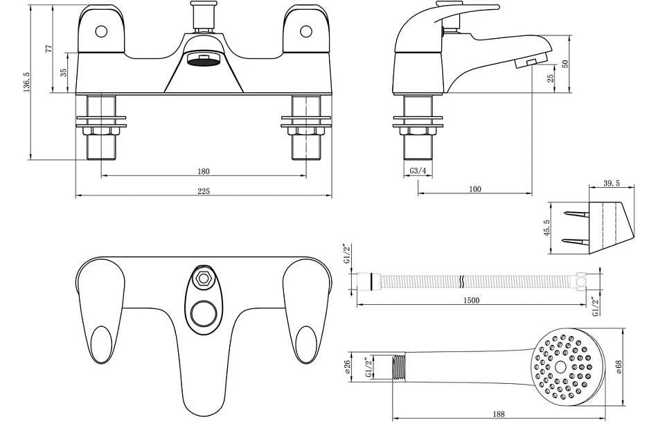 Aquarius QualEco Low Pressure Bath Shower Mixer Tap Inc Kit Chrome AQQE2220