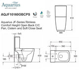 Aquarius JF-Series Rimless Comfort Height Open Back C/C Pan, Cistern and Soft Close Seat