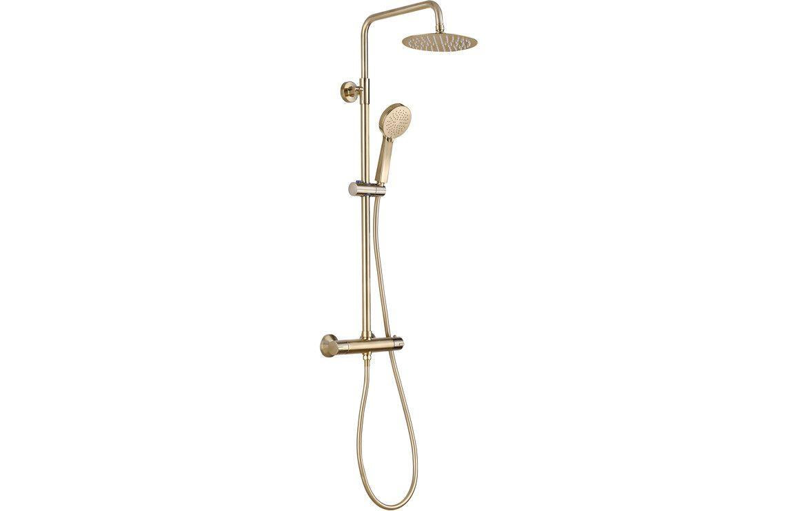 Aquarius Zanelli Two Outlet Shower Pack w/Riser & Overhead Brushed Brass AQ2814