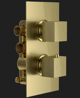 Aquarius RainLux Square 2 Outlet Concealed Shower Valve Brushed Brass AQRLV04BB