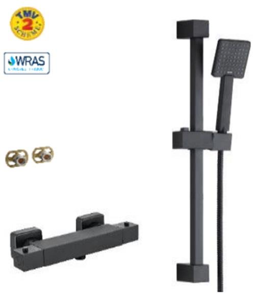 Aquarius RainLux Easy-Fit Square Bar Shower Valve and Kit Matt Black AQRL18BARMB