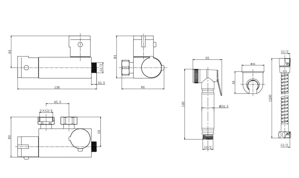 Aquarius FT Shattaf Douche Kit with Thermostatic Mini Valve Matt Black AQFT82MB