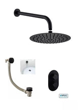 Aquarius RainLux Round Matt Black 2 Outlet Overflow Filler Shower Bundle AQRLOFKIT03MB