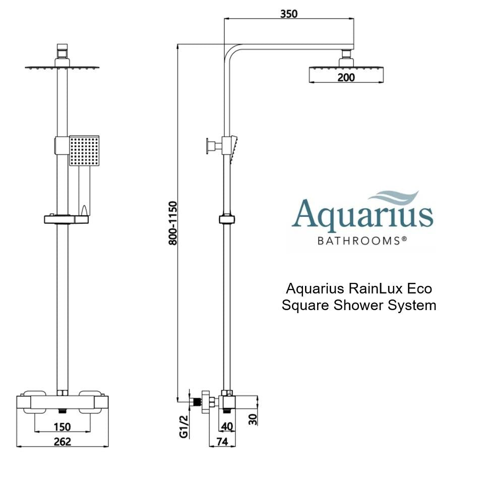 Aquarius RainLux Eco Square Adjustable Exposed Bar Shower System