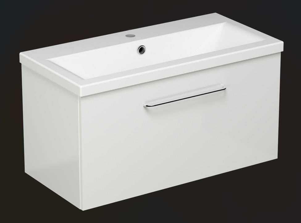 Aquarius Vault Single Drawer Vanity Unit and 1TH Basin Gloss White