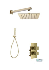 Aquarius RainLux Square Brushed Brass 2 Outlet Shower Bundle AQRLKIT04BB