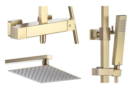 Aquarius RainLux Cool Touch Exposed Adjustable Height Square Shower Brushed Brass AQRL18BB