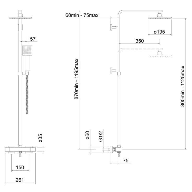 Aquarius Zacha Square Adjustable Shower Valve & Kit Brushed Brass