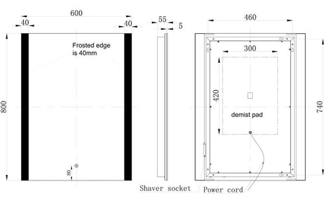 Aquarius Muse 600 x 800mm Rectangle Front-Lit LED Mirror AQMU0074