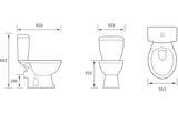 A technical drawing of the Aquarius willow close coupled toilet detailing measurements