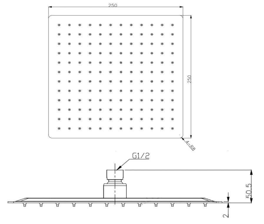 Aquarius RainLux 250MM Square Slim Shower Head Matt Black AQRL2525SQMB