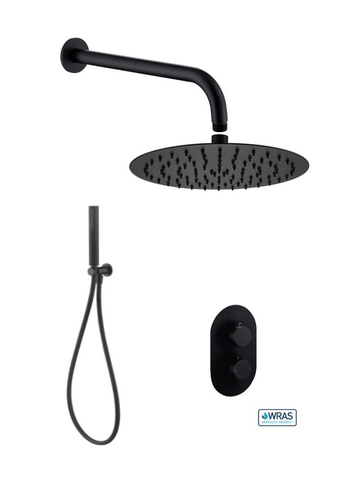 Aquarius RainLux Round Matt Black 2 Outlet Shower Bundle AQRLKIT03MB