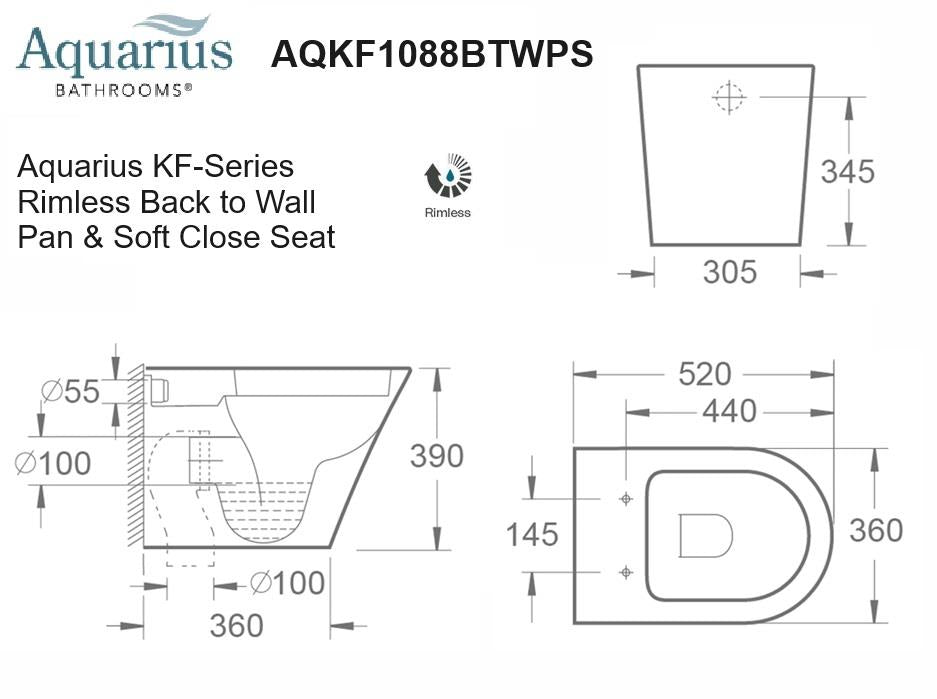 Aquarius KF-Series Rimless Back to Wall Pan and Soft Close Seat