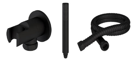 Aquarius Modern Round Wall Mounted Shower Kit with Outlet and Hose Matt Black AQ6010171819