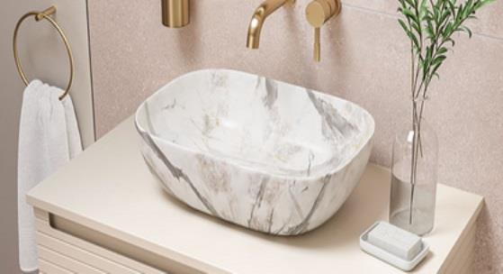 Aquarius V-Series 4 Luxury 0TH Vessel Wash Bowl 460mm White Marble Effect AQVS0074