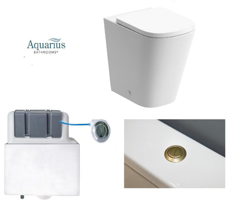 The Aquarius laura back to wall bundle showing toilet, cistern and flush button