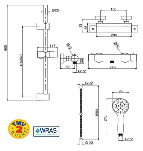 Aquarius RainLux Easy-Fit Round Bar Shower Valve and Kit Chrome AQRL31BARCH