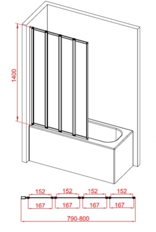 Aquarius LevAqua Framed Four Panel Folding Bath Screen Chrome AQLA0102