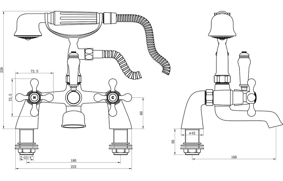 Aquarius Timeless Crosshead Bath Shower Mixer Tap With Kit Chrome AQTM2234