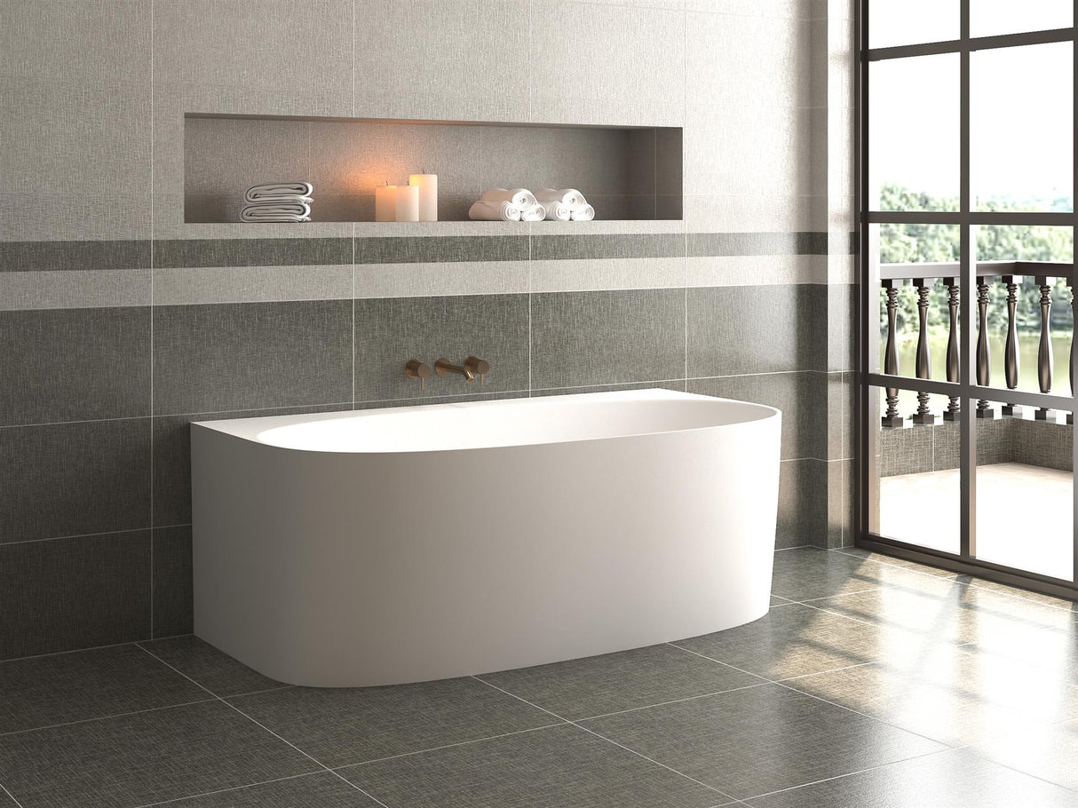 Aquarius Garda Back to Wall Freestanding Stone Bath in Gloss White 1580mm