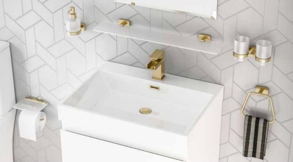 Aquarius Auro Toilet Roll Holder with Glass Shelf Brushed Brass AQAU52444