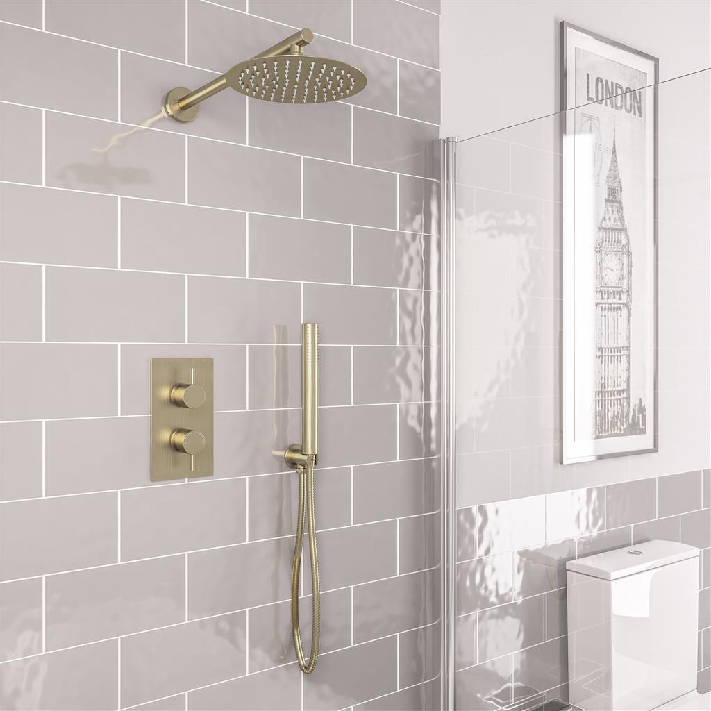 Aquarius Modern Round Shower Bundle Brushed Brass AQBND016