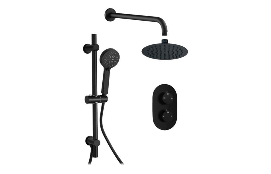 Aquarius Modern Round Shower Bundle with Riser Black AQBND0120