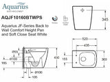 Technical drawing of the Aquarius JF-Series back to wall comfort height toilet showing measurements